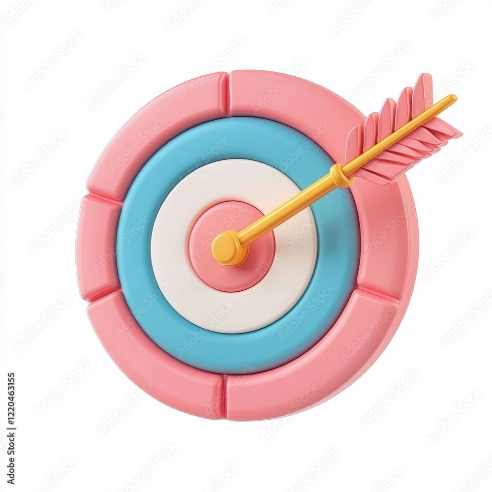 3D icon cartoon target with an arrow hitting the center isolated on a white background 3D icon cartoon target with an arrow hitting the center isolated on a white background