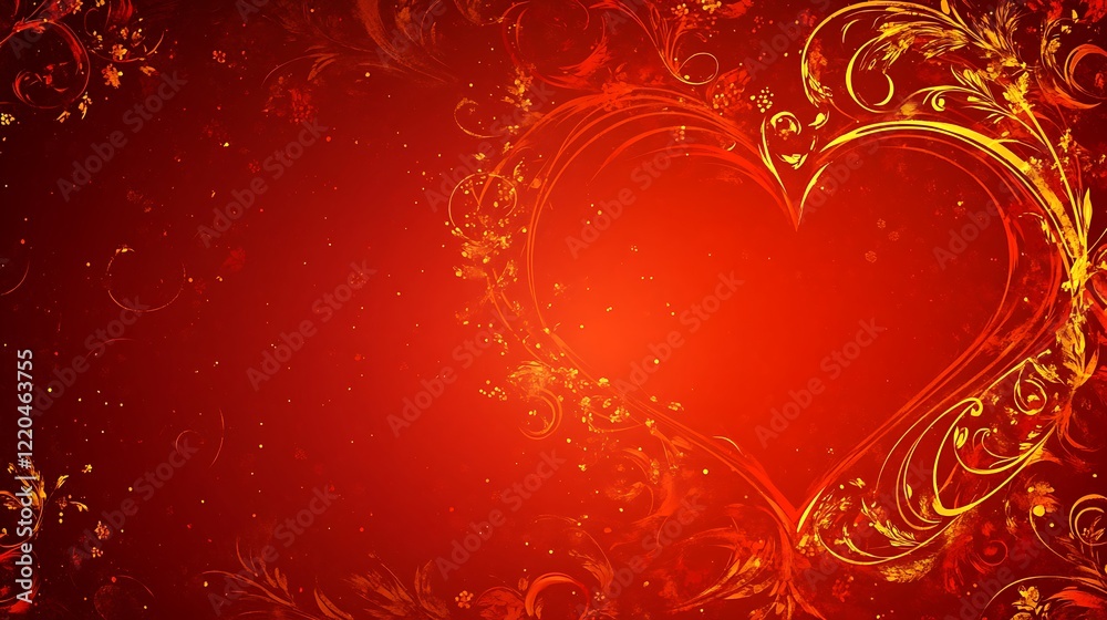 Red Background with Ornate Gold Heart Design Red Background with Ornate Gold Heart Design