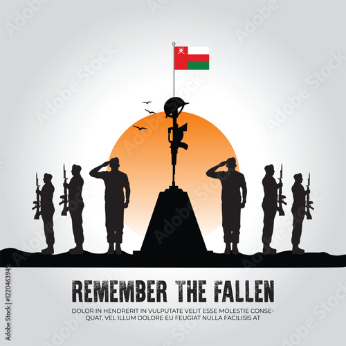 Oman flag in remember the fallen flag for morning sun and army design