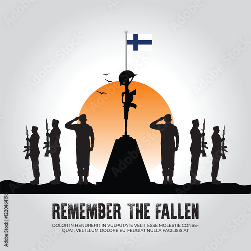 Finland flag in remember the fallen flag for morning sun and army design