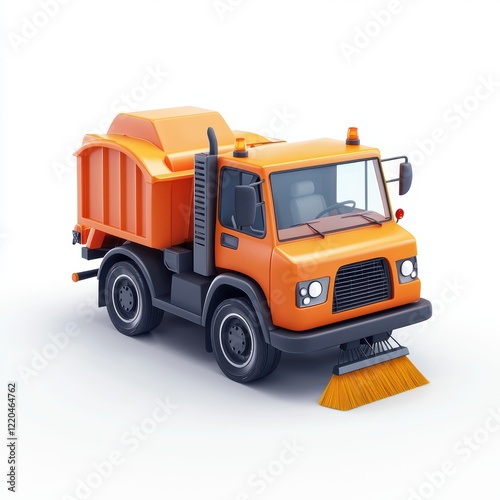 3D icon cartoon street sweeper truck with rotating brushes, isolated on a white background --quality 2 photo