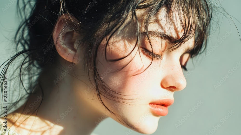 First Love. Soft portrait of a young woman with closed eyes and natural lighting. First Love. Soft portrait of a young woman with closed eyes and natural lighting.