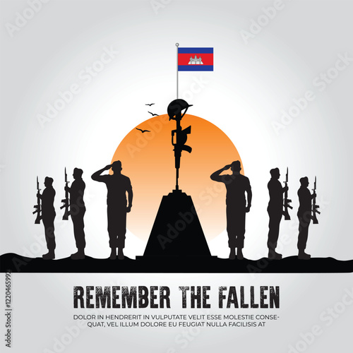 Cambodia flag in remember the fallen flag for morning sun and army design