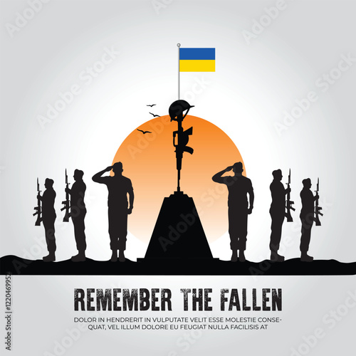 Ukraine flag in remember the fallen flag for morning sun and army design