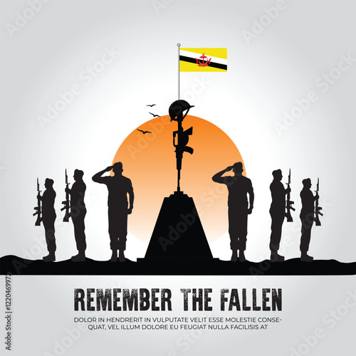 Brunei flag in remember the fallen flag for morning sun and army design