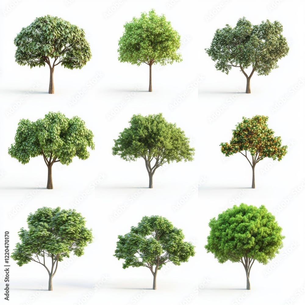 Fototapeta premium Collection Beautiful 3D Trees Isolated on white background , Use for visualization in architectural design or garden decorate