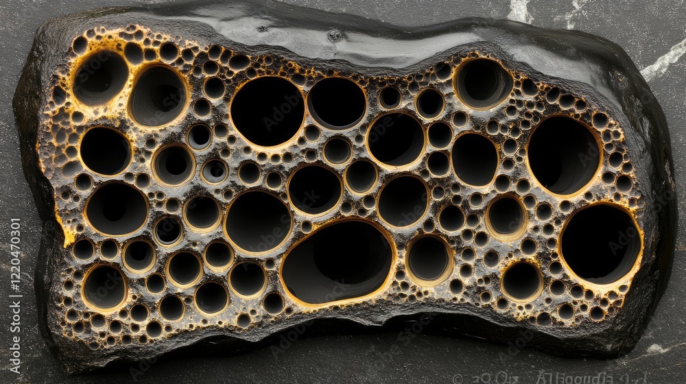 Extreme macro revealing toxic black mold stachybotrys chartarum, showing detailed fungal structure with sharp texture against dark shadowy surface