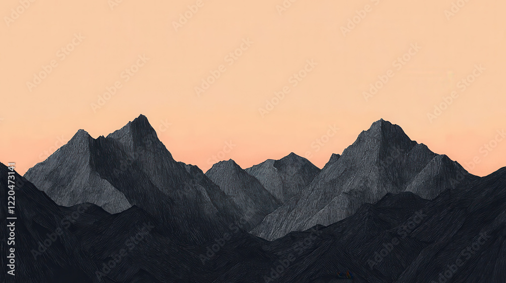 A charcoal drawing of a mountain range at sunrise A charcoal drawing of a mountain range at sunrise