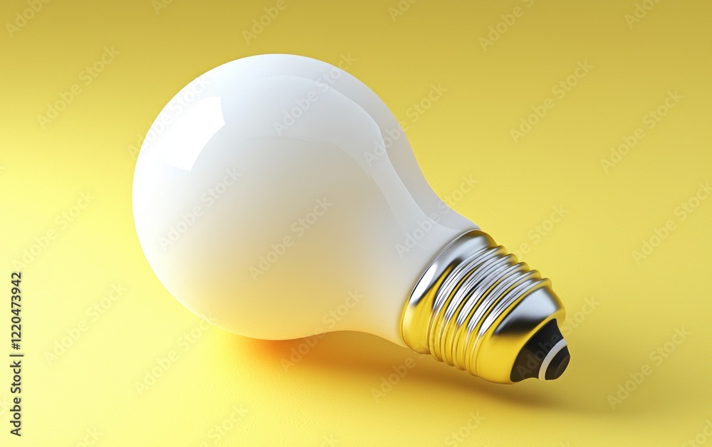 White light bulb on bright yellow background in pastel colors. Minimalist concept, bright idea concept, isolated lamp. 3d render illustration White light bulb on bright yellow background in pastel colors. Minimalist concept, bright idea concept, isolated lamp. 3d render illustration