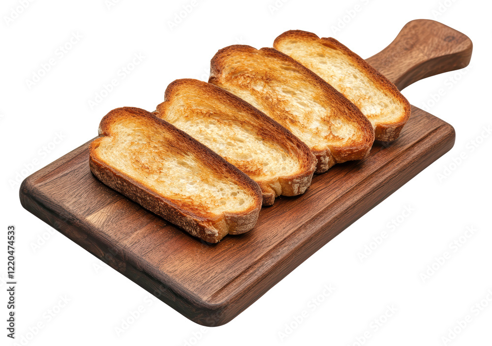 PNG Toasted bread slices on wooden cutting board PNG Toasted bread slices on wooden cutting board