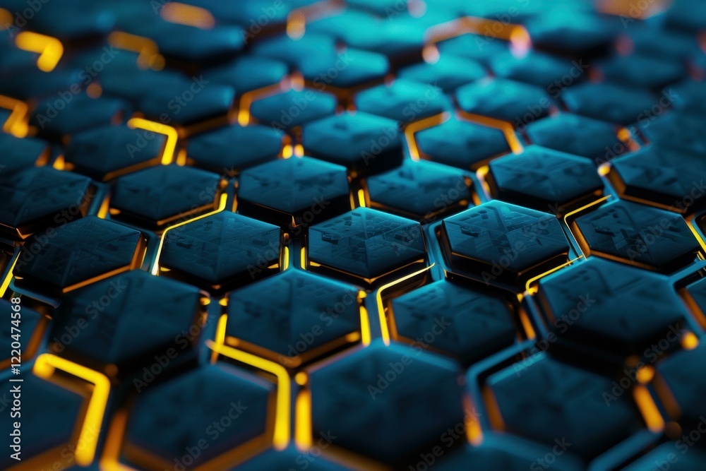 Fototapeta premium Abstract background showing glowing hexagons forming futuristic surface