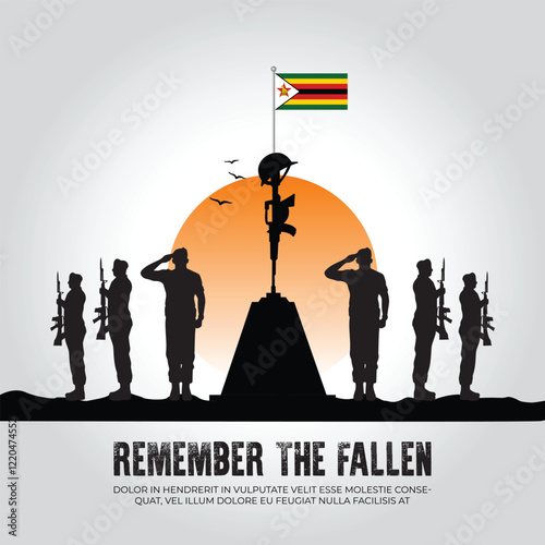 Zimbabwe flag in remember the fallen flag for morning sun and army design