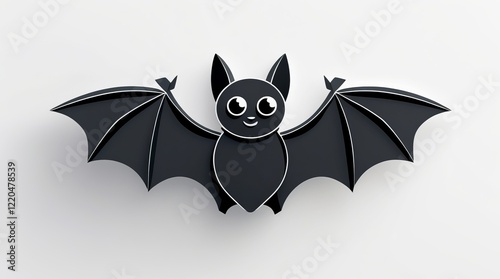 Adorable black bat sticker with bold outlines, symmetrical wings, and a soft, friendly expression. Simple, modern vector art with a clean, high-contrast style, perfect for prints or decals. photo