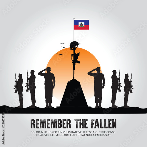 Haiti flag in remember the fallen flag for morning sun and army design