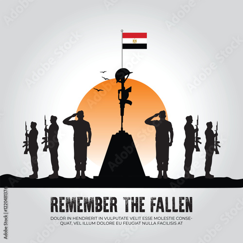 Egypt flag in remember the fallen flag for morning sun and army design