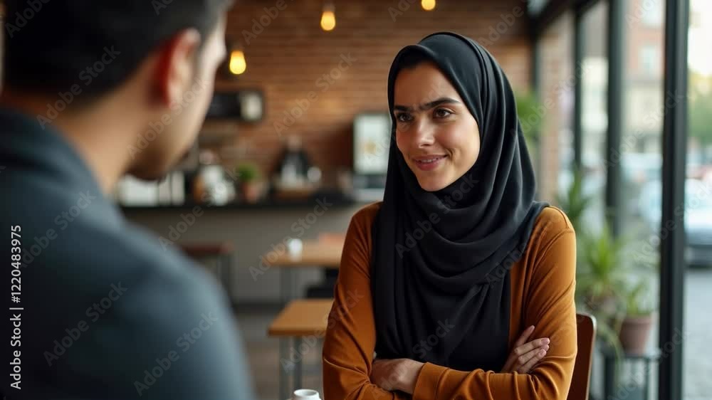 Two people engage in a deep conversation in a well-lit cafe, with one appearing concerned while the other listens attentively Two people engage in a deep conversation in a well-lit cafe, with one appearing concerned while the other listens attentively