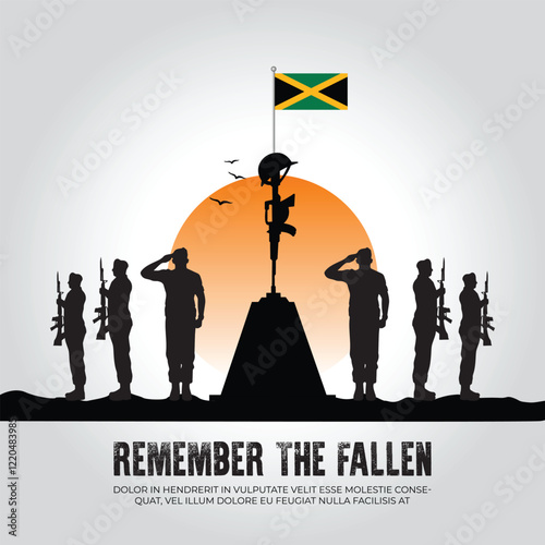 Jamaica flag in remember the fallen flag for morning sun and army design