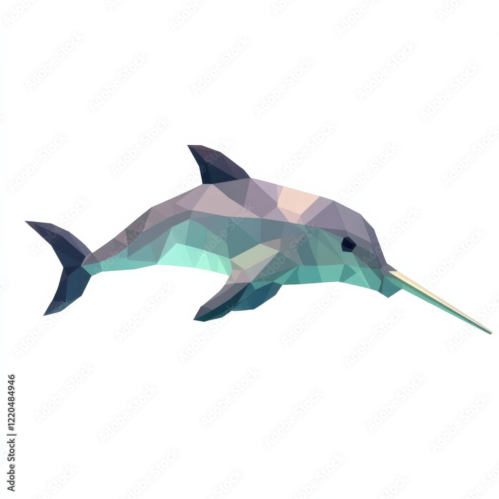 Fototapeta premium Geometric Dolphin, Low Poly Aquatic Animal.