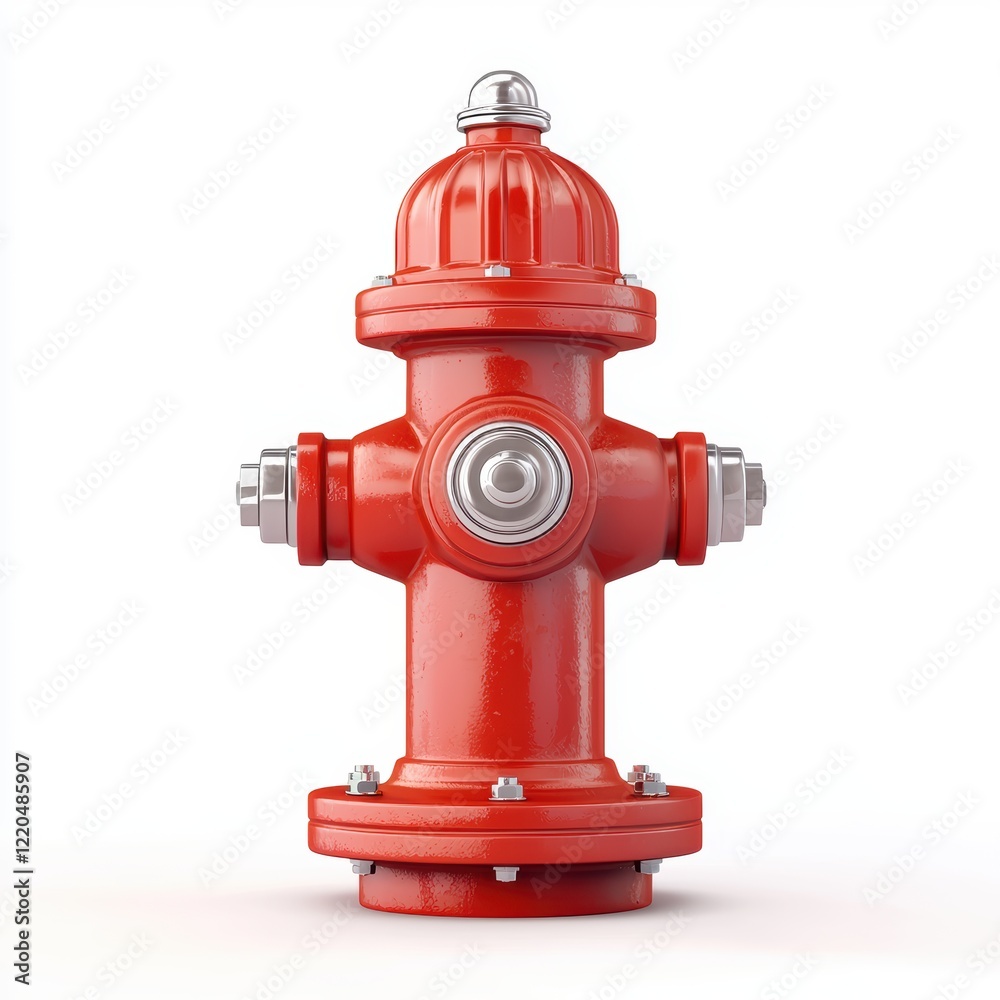 3D icon cartoon bright red fire hydrant with silver caps, isolated on a white background 3D icon cartoon bright red fire hydrant with silver caps, isolated on a white background