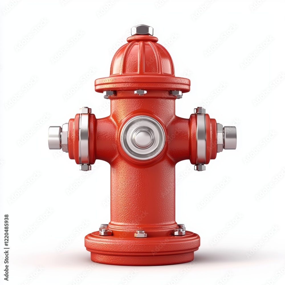 3D icon cartoon bright red fire hydrant with silver caps, isolated on a white background 3D icon cartoon bright red fire hydrant with silver caps, isolated on a white background