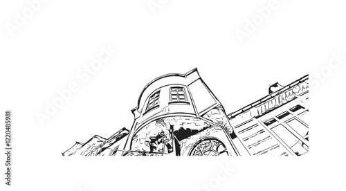 Print Building view with landmark of Bursa inTurkey city. Hand drawn sketch illustration in vector.