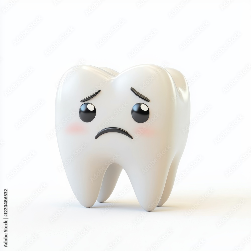 3D icon cartoon cavity tooth with a sad expression isolated on a white background 3D icon cartoon cavity tooth with a sad expression isolated on a white background