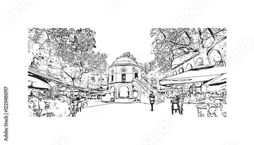 Print Building view with landmark of Bursa inTurkey city. Hand drawn sketch illustration in vector. photo