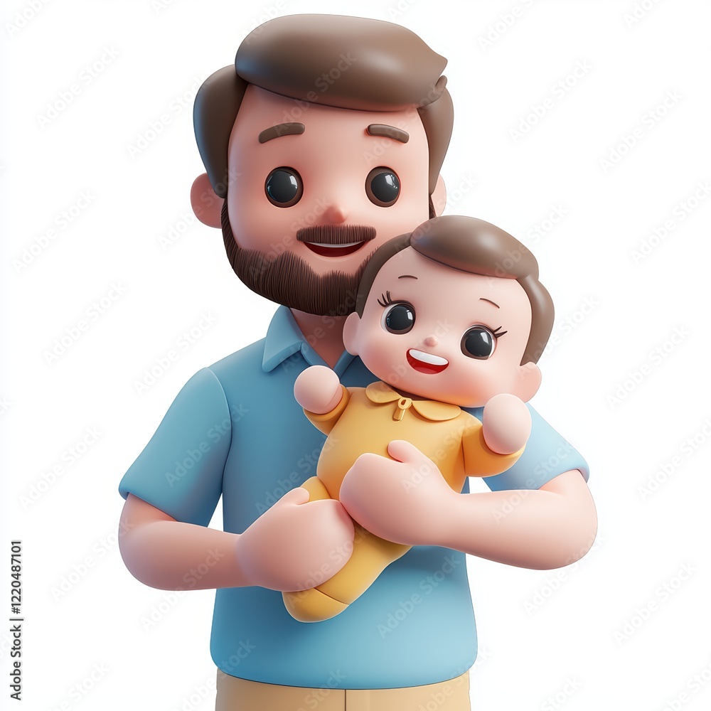 Fototapeta premium 3D icon cartoon parent holding a baby with a joyful smile, isolated on a white background 