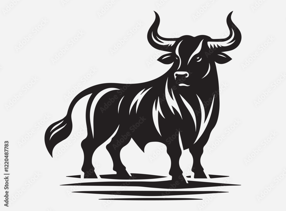 Fototapeta premium Oxen Black Silhouette Vector for Farm Design, Clipart, and Illustration