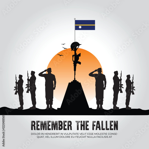 Nauru flag in remember the fallen flag for morning sun and army design