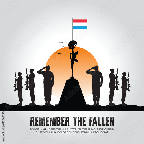 Luxembourg flag in remember the fallen flag for morning sun and army design