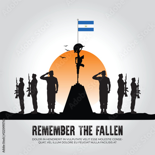 Nicaragua flag in remember the fallen flag for morning sun and army design