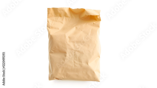 Brown paper bag, minimalistic and eco-friendly, perfect for packaging or organic concepts isolated on white background. Generative AI