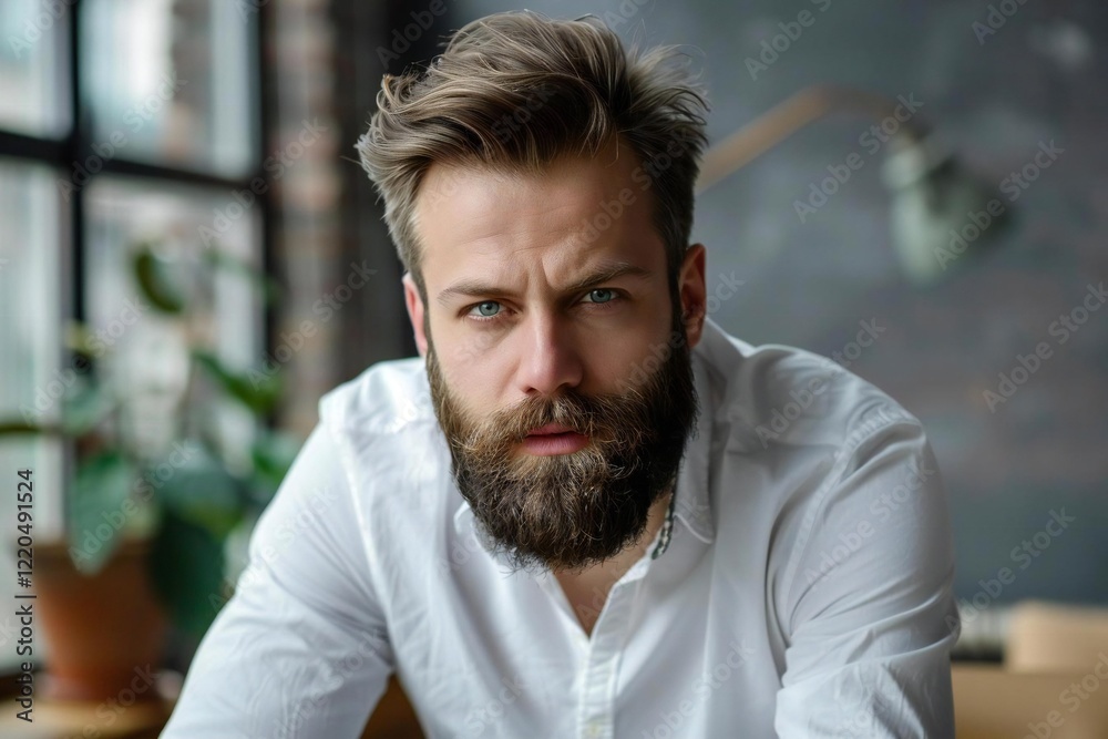 Attractive Caucasian Man with Stylish Beard Presents Secure Online Banking and Trading Technology Banner Attractive Caucasian Man with Stylish Beard Presents Secure Online Banking and Trading Technology Banner