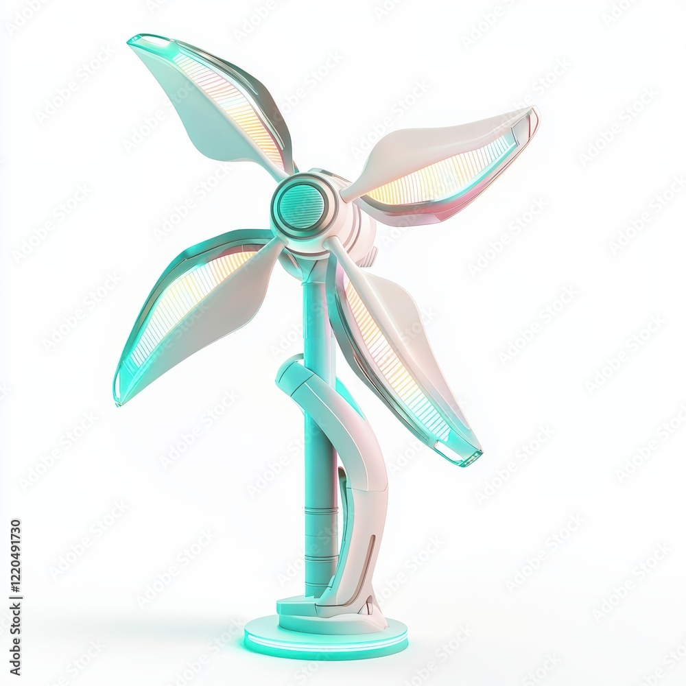 3D icon cartoon futuristic wind turbine with glowing details isolated on a white background 3D icon cartoon futuristic wind turbine with glowing details isolated on a white background