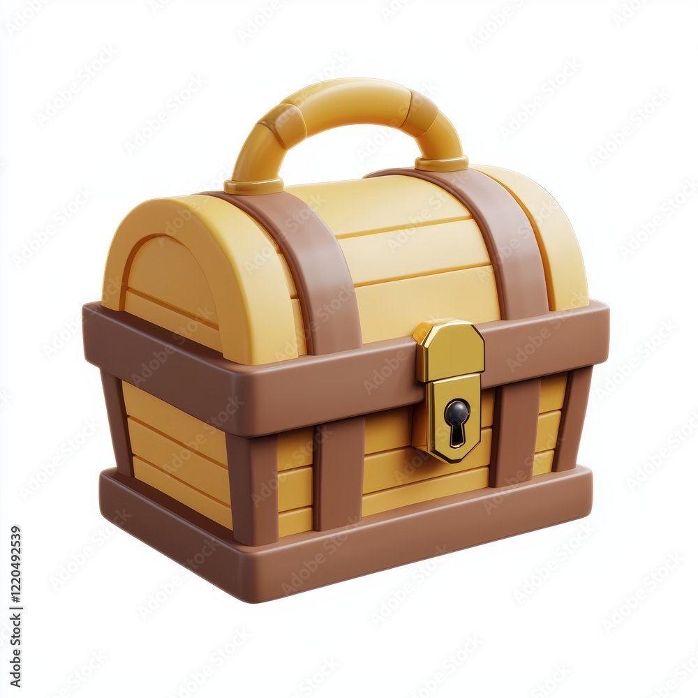 3D icon cartoon golden treasure chest with a small lock isolated on a white background - 3D icon cartoon golden treasure chest with a small lock isolated on a white background -