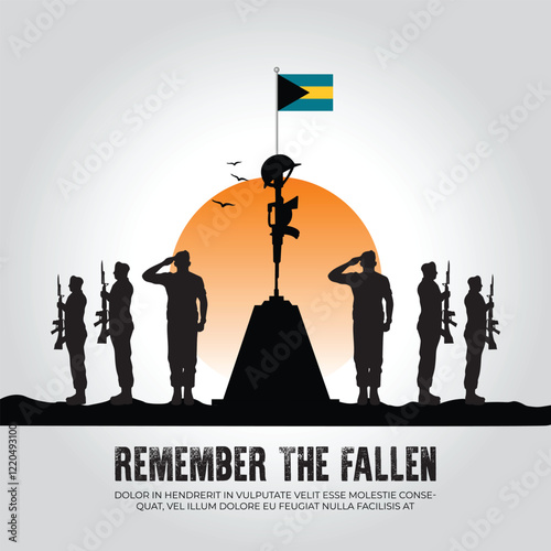The Bahamas flag in remember the fallen flag for morning sun and army design