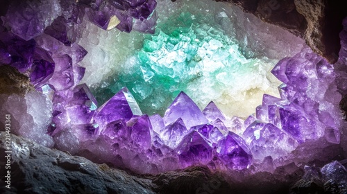 Wallpaper Mural A glowing crystal cave with amethyst and emerald formations, radiating soft light and creating shimmering reflections Torontodigital.ca