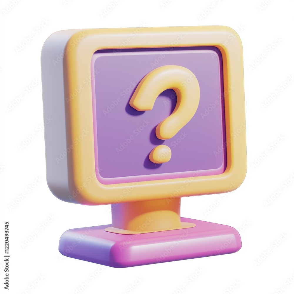 3D icon cartoon help desk icon with a computer monitor and a question mark, isolated on a white background 3D icon cartoon help desk icon with a computer monitor and a question mark, isolated on a white background