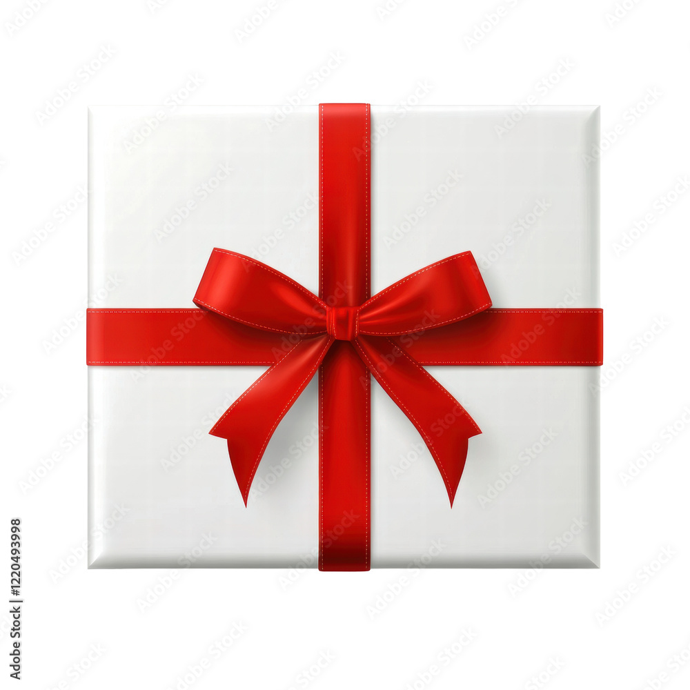 Isolated White Gift Box with Red Ribbon and Bow Isolated White Gift Box with Red Ribbon and Bow
