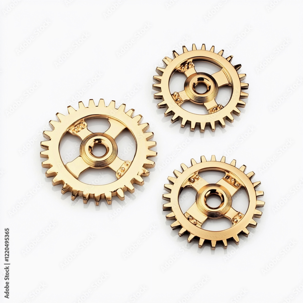 Intricate golden gears on a white background Intricate golden gears on a white background