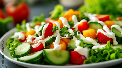 Mayonnaise drizzled over fresh vegetables photo