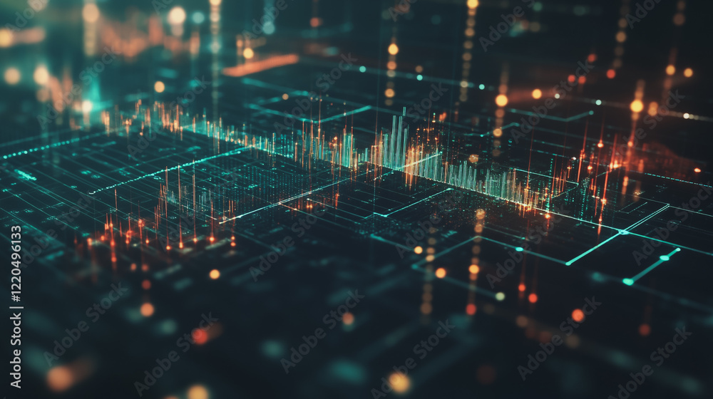 Abstract dark blue background with Colorful charts and graphs with statistics to innovative analyze business potential and forecast future development of companies growth.