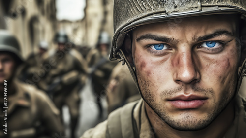 Cinematic of World War II soldiers. Military operation and War Concept. Generative Ai. photo