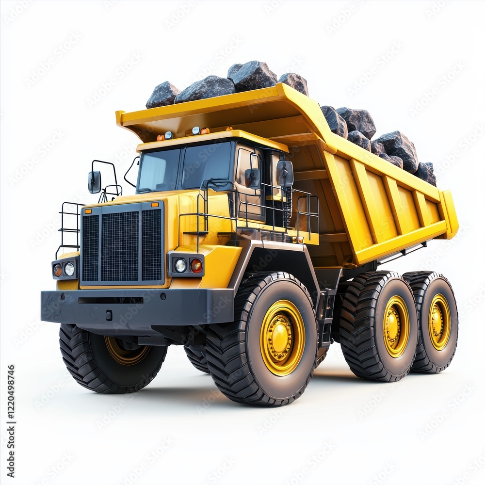 3D icon cartoon mining truck with a full load of rocks, isolated on a white background 3D icon cartoon mining truck with a full load of rocks, isolated on a white background