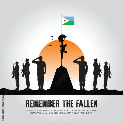 Djibouti flag in remember the fallen flag for morning sun and army design