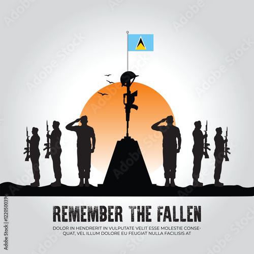 Saint Lucia flag in remember the fallen flag for morning sun and army design