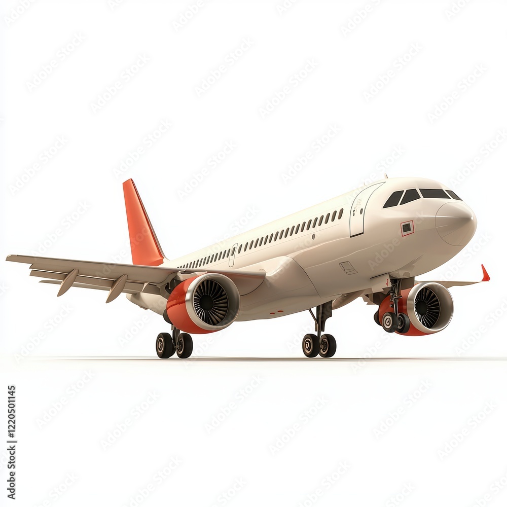 Obraz premium 3D icon cartoon passenger airplane with detailed engines, isolated on a white background --quality 2
