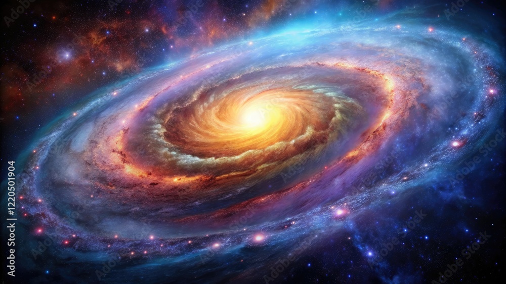 A majestic spiral galaxy with swirling arms and vibrant colors, cosmos, celestial, spiral galaxy, star formation, space background