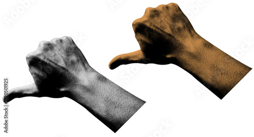Trendy halftone Retro hands elements. A Set Halftone style retro hand illustrations on a Transparent background. Black and white and a vintage color scheme. perfect for Poster